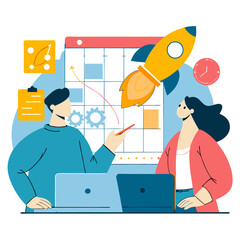 Fototapeta premium Entrepreneurs discussing ai-generated startup projects in a modern office environment