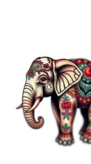 Fototapeta premium Vibrant, detailed elephant tattoo art style on a white background