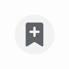 Grey bookmark plus save icon vector sign
