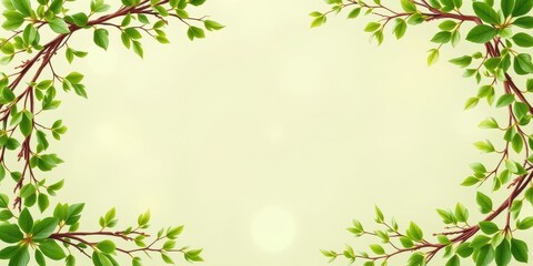 Fototapeta premium Fresh Spring Branches Forming a Natural Frame with Copy Space for Text and Images