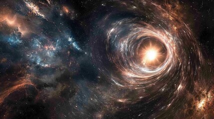 Obraz premium A cosmic swirl depicting a vibrant galaxy with a central luminous star.