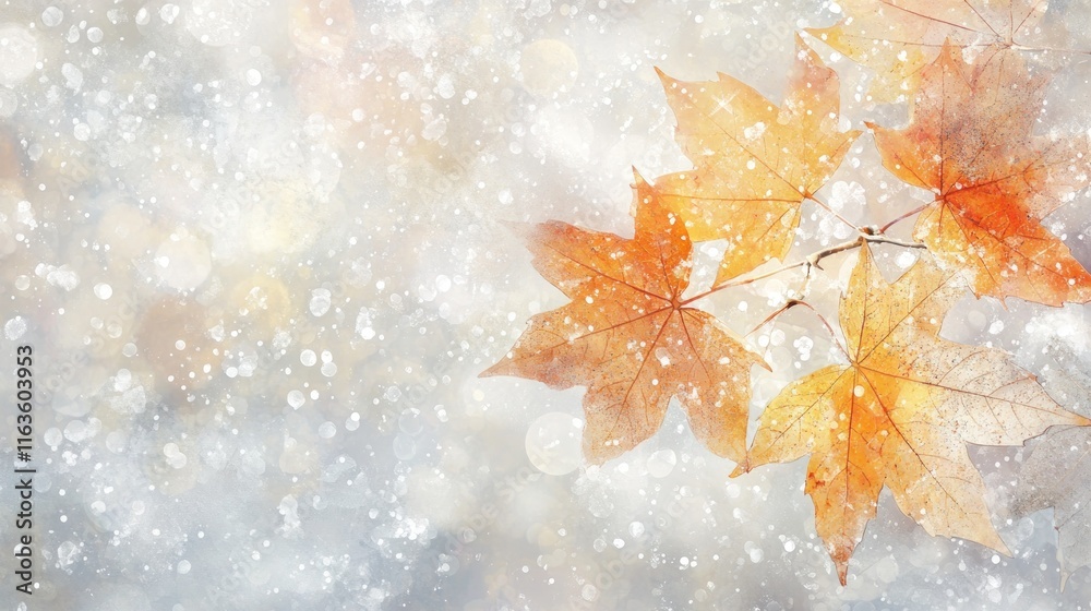 Poster Autumn maple leaves with bokeh background.