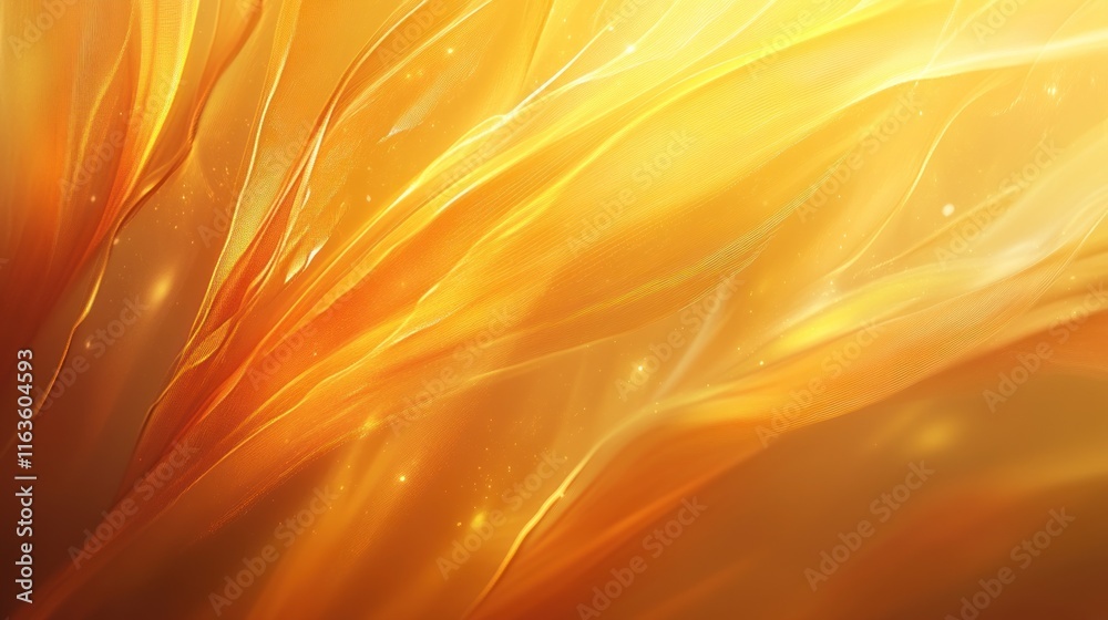 Poster Abstract golden flowing lines background with glowing particles.