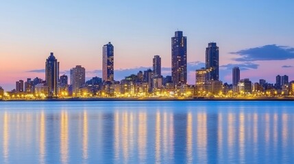 Fototapeta premium Urban Twilight Skyline with Bright City Lights