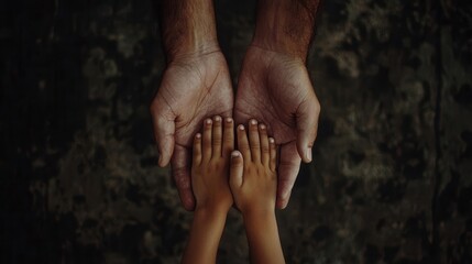 Hands of a caregiver comforting a child, World Day for War Orphans, highlighting compassion and support, ,