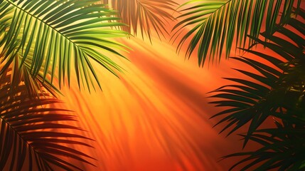 Vibrant sunset with palm trees creating a tropical atmosphere and warm colors