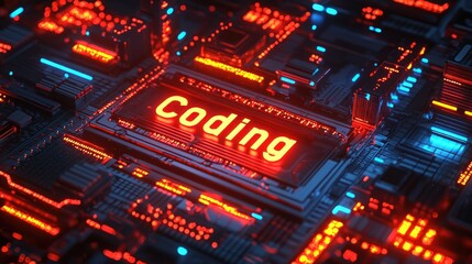 Obraz premium Neon Coding: A Futuristic Digital Landscape