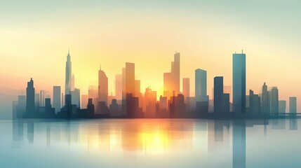 Obraz premium Vibrant urban skyline, modern skyscrapers illuminated at dusk, dynamic city life, energy and movement in the evening atmosphere