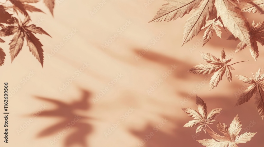 Leinwandbilder beige background with delicate leaves and shadows, creating a minimalist and elegant design.