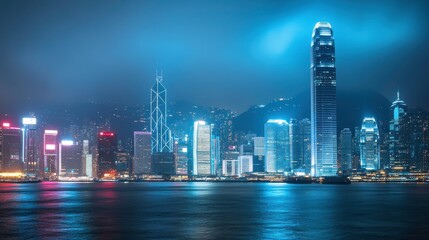 Fototapeta premium Vibrant Urban Skyline Illuminated at Night