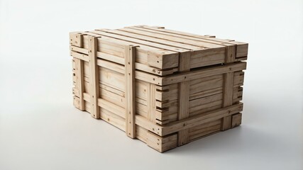 aesthetic white themed closed wooden crate isolated on plain white background