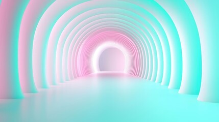 Obraz premium Mystical serene idea. A vibrant, futuristic tunnel with soft pastel colors and glowing arches.
