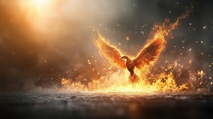 Economic resurgence depicted as a phoenix emerging from an upward trending graph, symbolizing growth and renewal in challenging times