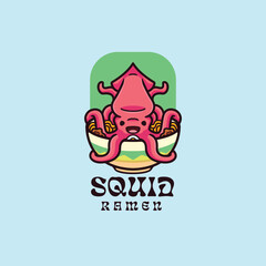 Squid cartoon mascot character logo design