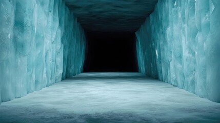Fototapeta premium Mystical serene idea. An icy tunnel with glistening walls leading into a mysterious dark abyss.