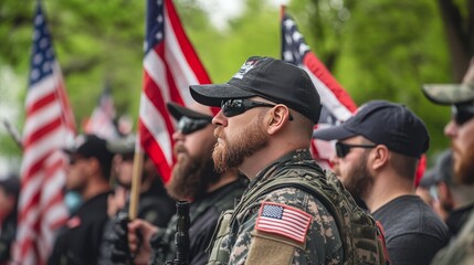 Fototapeta premium Veterans protest American flag on Memorial Day, sparking debate.