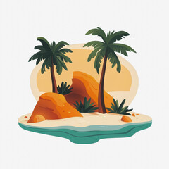 Obraz premium Tropical island flat icon cartoon illustration with palm trees and digital asset design for creative projects