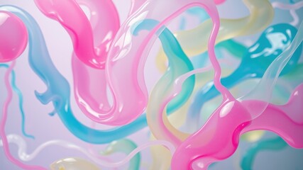 Fototapeta premium Abstract Pastel Swirls A Colorful, Glossy, and Dreamy Fluid Design