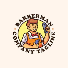 Barber logo mascot cartoon character