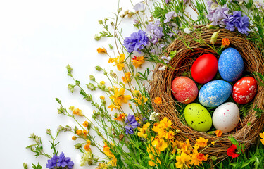 Colorful Easter Egg Basket with Flowers