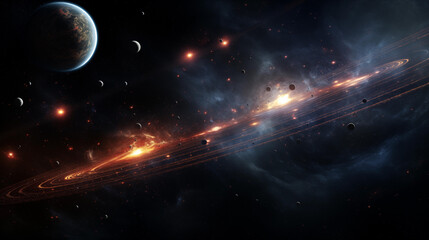 Obraz premium planets in the row Solar system in the colorful starry universe with copy space Elements