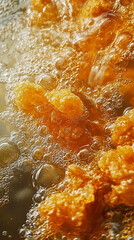 Frying karaage pieces with light reflections on them