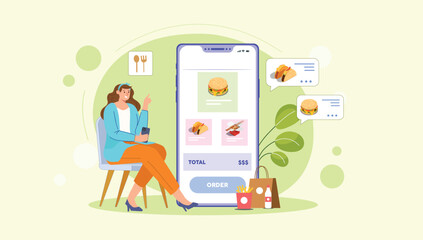 A user-friendly illustration of a digital food menu and ordering app, highlighting streamlined ordering processes, food options, and an intuitive interface for users.