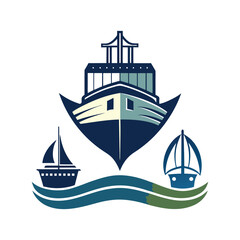 modern minimal creative ship boat logo icon vector art design