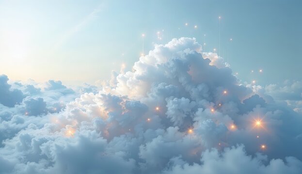 Cloud Data Visualization: A graph shaped like a cloud, with soft, fluffy textures representing data points and glowing highlights around the edges.