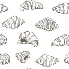 Hand drawn croissant seamless pattern