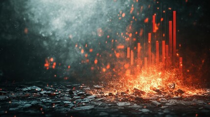 Red alarm symbols signaling stock market crash, dynamic abstract backdrop illustrating financial turmoil and urgency