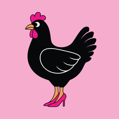 Black Chicken Wearing Pink High Heels Illustration