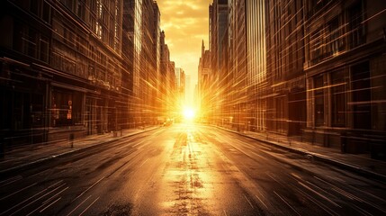 Fototapeta premium Urban time portal showcasing distinct eras, vibrant city life blending past, present, and future, dynamic streetscape transformation