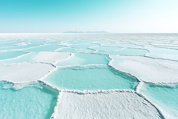mesmerizing aerial view of salt flats with shallow water captured in perfect orthogonal perspective