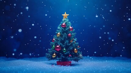 Obraz premium Christmas tree with colorful decorations on a blue background