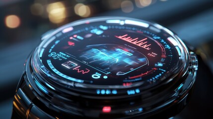 Futuristic Smartwatch Display: Advanced Technology and Digital Interface