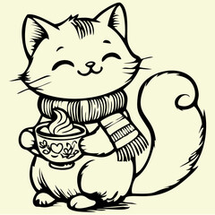 SKETCH, CUTE CARTOON CAT SILHOUETTE