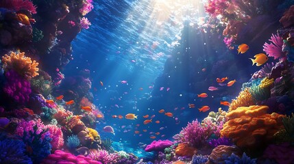 Fototapeta premium Vibrant Underwater Paradise: A Coral Reef's Colorful Inhabitants