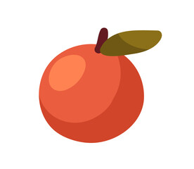 Apple fruit. Fresh ripe healthy garden food with red peel, stem and leaf. Natural organic vitamin snack. Wholesome summer eating. Flat cartoon vector illustration isolated on white background