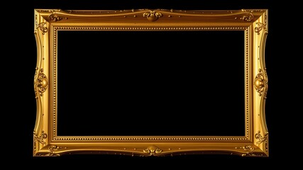 Ornate Gold Picture Frame Isolated on Black Background