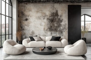 Modern minimalist loft living room design urban apartment interior decoration contemporary style spacious environment high-fidelity concept