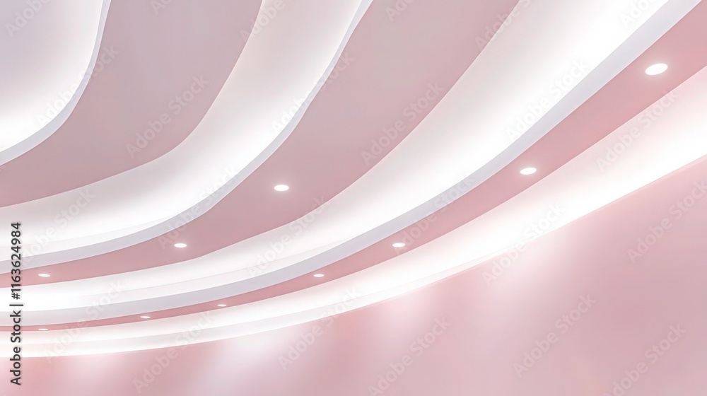 Wall mural a minimalistic ceiling design in soft pastel pink and white, with embedded recessed lights casting a