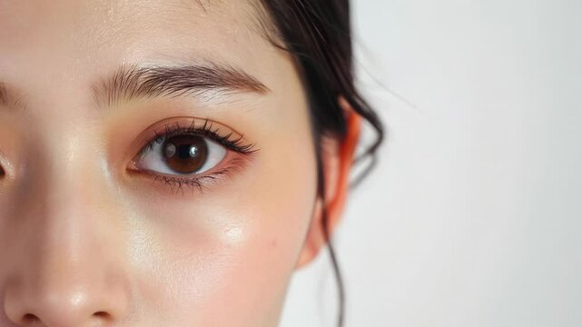 日本人女性の美しい目元のクローズアップ（まつ毛パーマ・まつエク・レーシック・アートメイク）	