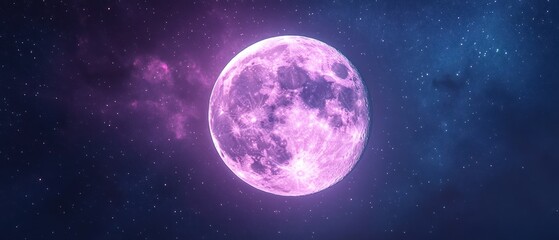 Fototapeta premium Pink full moon in a starry night sky.