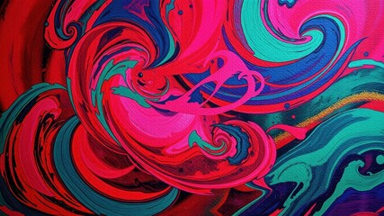 Fototapeta premium Abstract Swirling Vibrant Hues in Pink, Teal, and Deep Blue, a Dynamic Composition of Intertwined Colors and Organic Forms