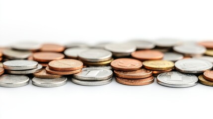 Assortment of Loose Change, Close-Up of Various Coins, Savings and Investment Concept