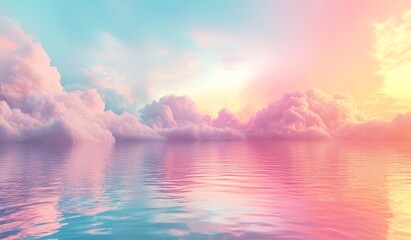 Calm Sea Water with Pastel Sky Background - Bright and Colorful