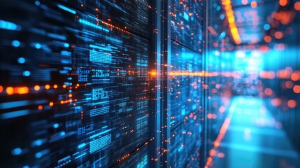 Server room 3d illustration with node base