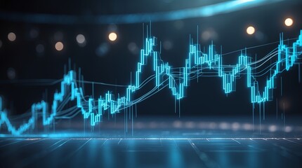 Dynamic Blue Candlestick Chart:  Financial Market Trend Visualization