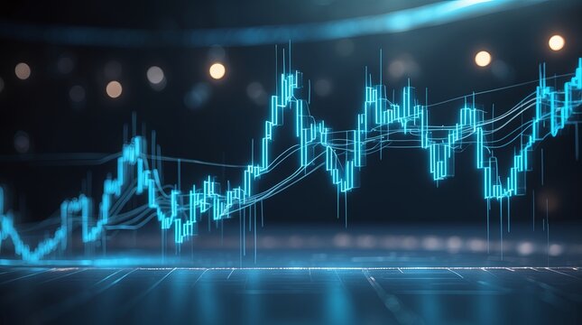 Dynamic Blue Candlestick Chart:  Financial Market Trend Visualization